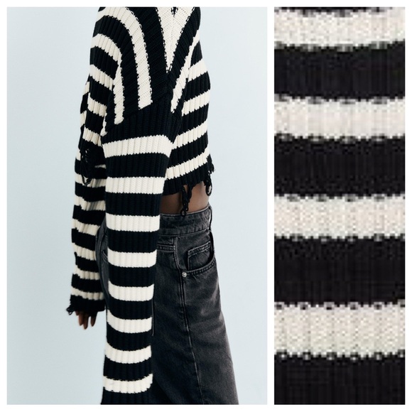 NWOT. Zara Black/White Striped Cropped Turtleneck Sweater. Size XS. - Picture 3 of 11